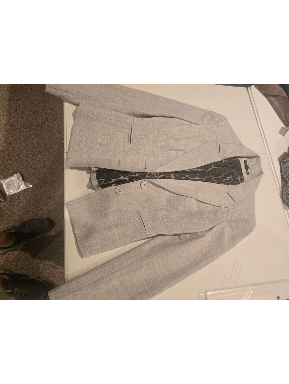 Express Light Gray Women's Blazer with Leopard Print Lining